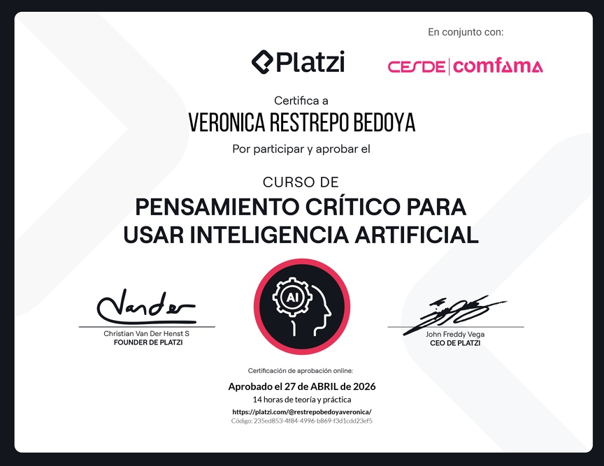 Diploma del Curso de Pensamiento Crítico para usar Inteligencia Artificial