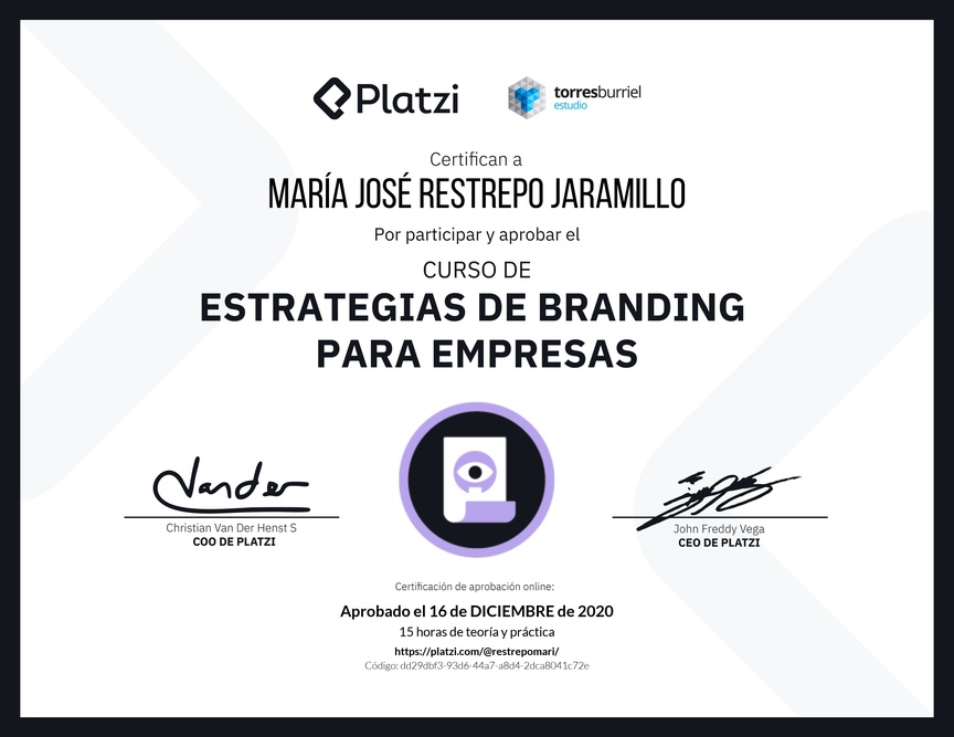 Diploma del Curso de Diseño y Desarrollo de Estrategias de Marca