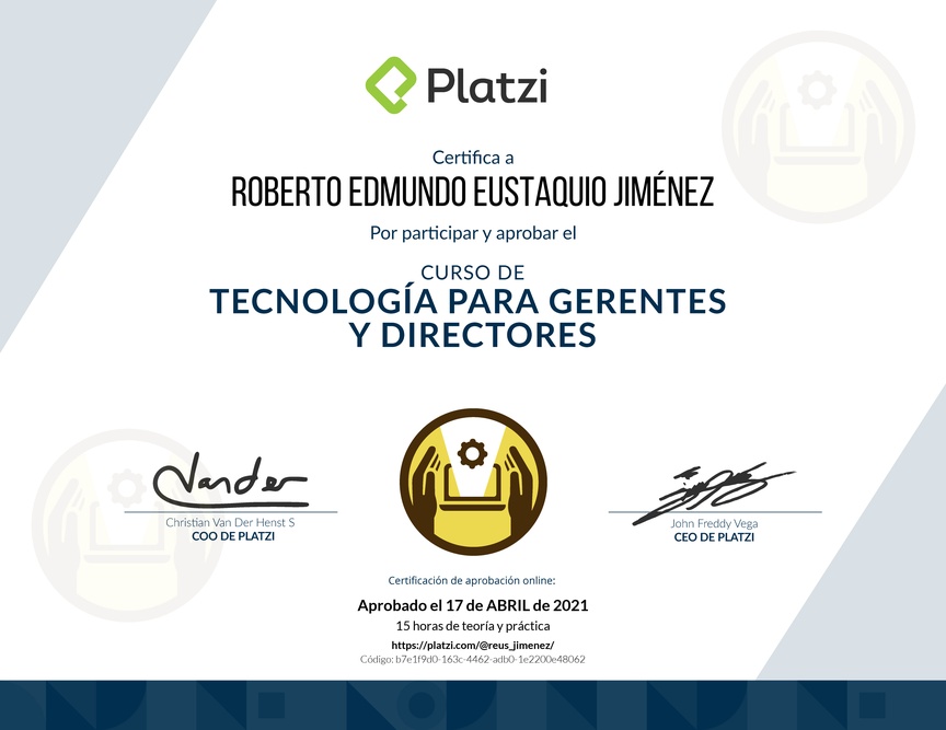 Diploma del Curso de Tecnología para Gerentes y Directores