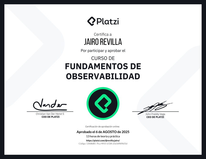 Diploma del Curso de Fundamentos de Observabilidad con New Relic