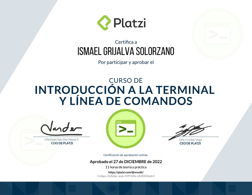 Diploma del Curso de Introducción a la Terminal y Línea de Comandos