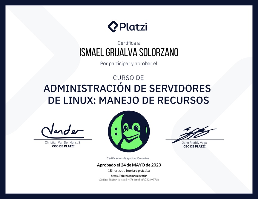 Diploma del Curso de Administración de Servidores Linux: Manejo de Recursos
