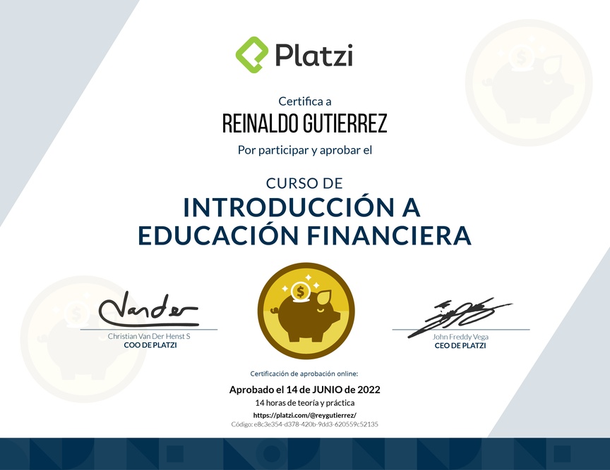 Diploma del Curso de Introducción a Educación Financiera