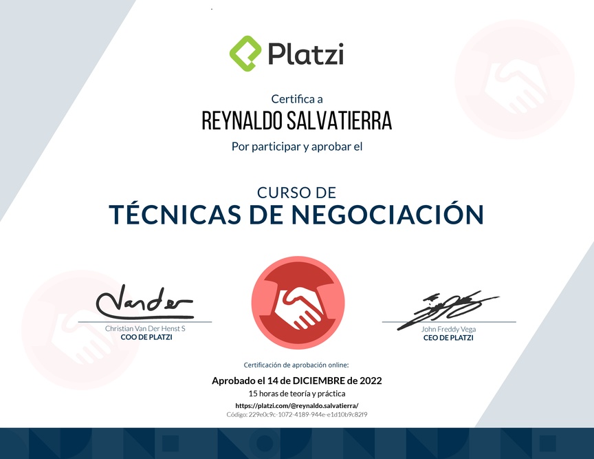 Diploma del Curso de Técnicas de Negociación
