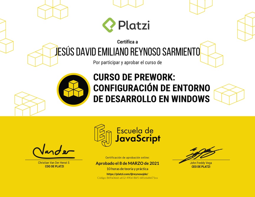Diploma del Curso de Prework: Configuración de Entorno de Desarrollo en Windows