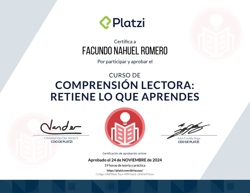 Diploma del Curso de Comprensión Lectora: Retén lo que Aprendes