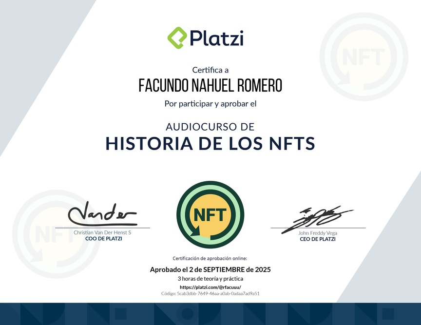 Diploma de Audiocurso de Historia de los NFT