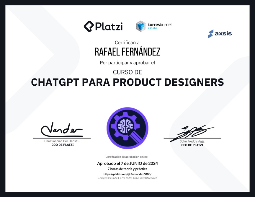 Diploma del Curso de ChatGPT para Product Designers: Diseño asistido por AI