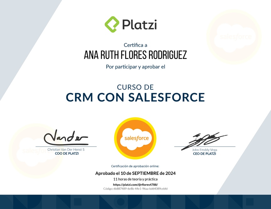 Diploma del Curso de CRM con Salesforce