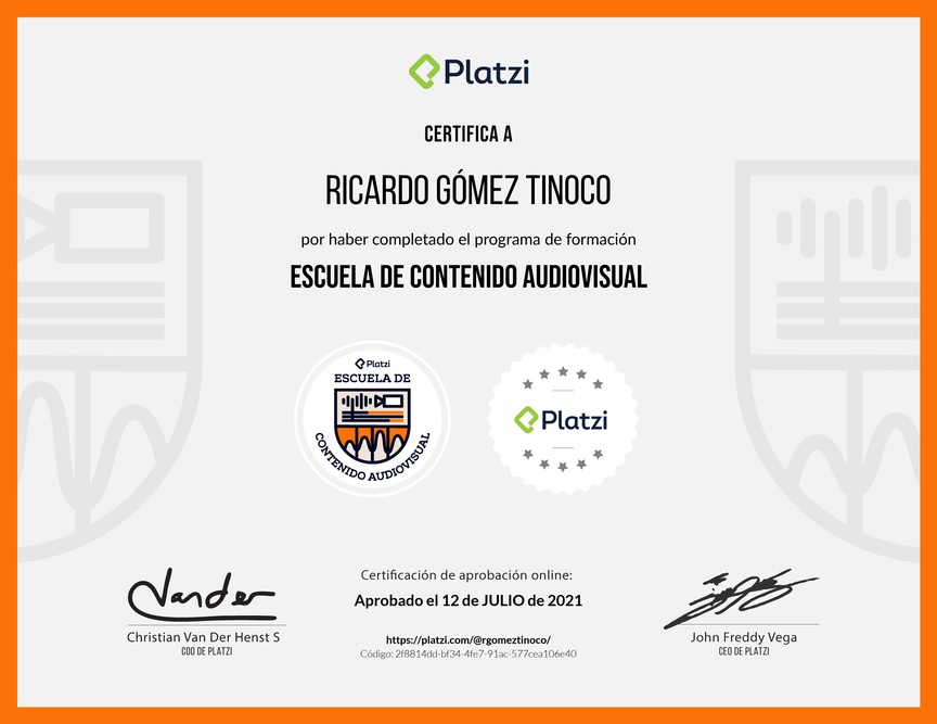 Diploma de la Ruta de Aprendizaje de Contenido Audiovisual