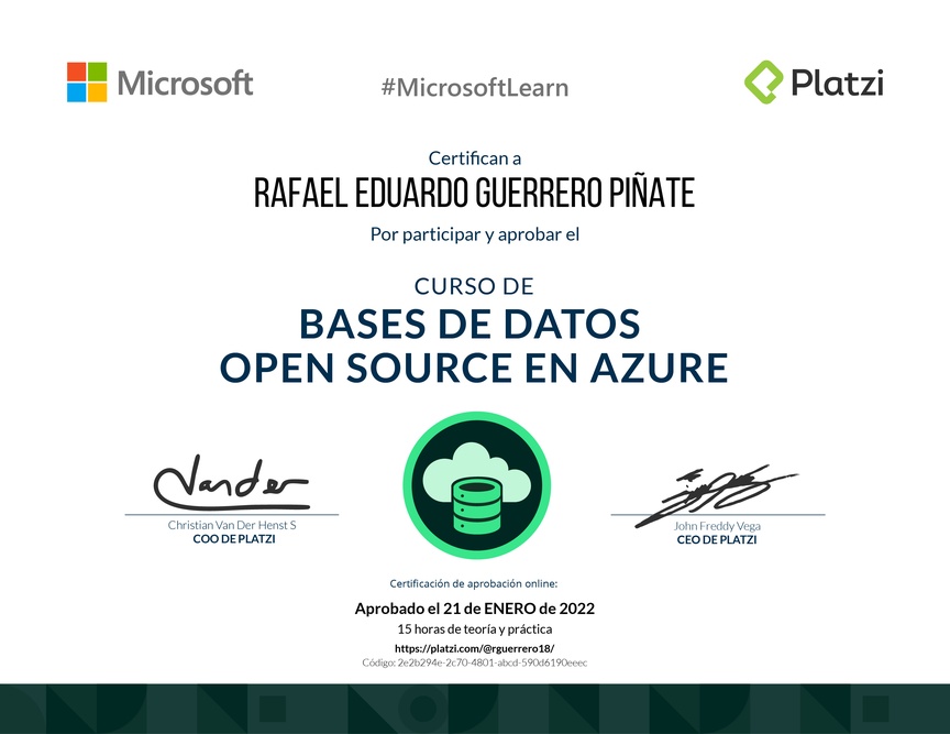 Diploma del Curso de Bases de Datos en Azure
