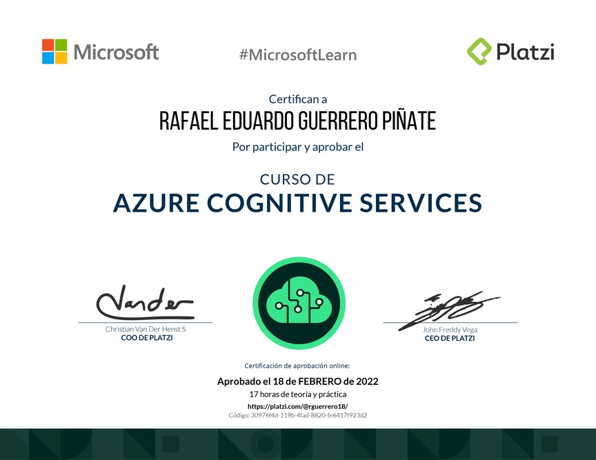 Diploma del Curso de Azure Cognitive Services