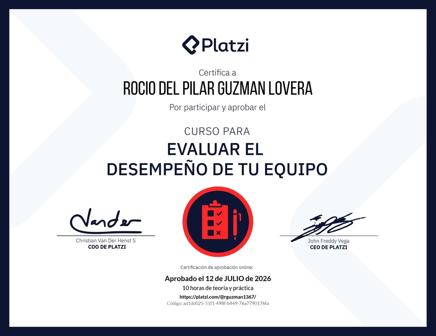 Diploma del Curso para Evaluar el Desempeño de tu Equipo
