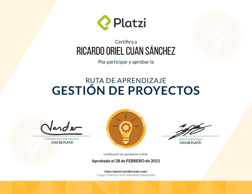 Diploma de la Ruta de Aprendizaje de Planificación y seguimiento de proyectos