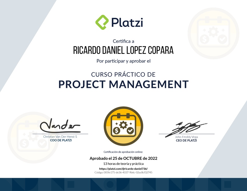 Diploma del Curso Práctico de Project Management