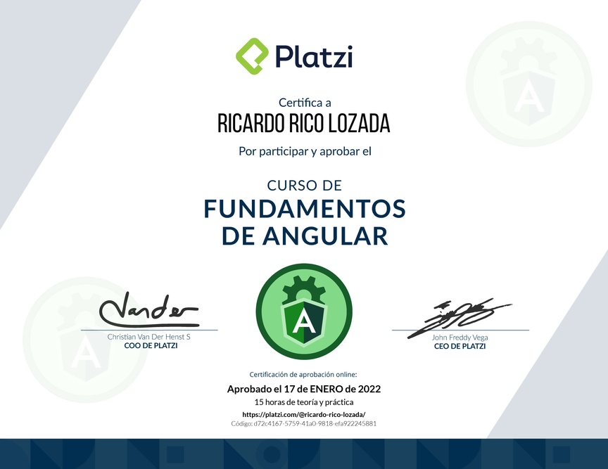 Diploma del Curso de Fundamentos de Angular
