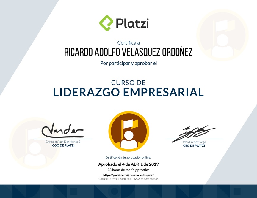 Diploma del Curso de Liderazgo Empresarial