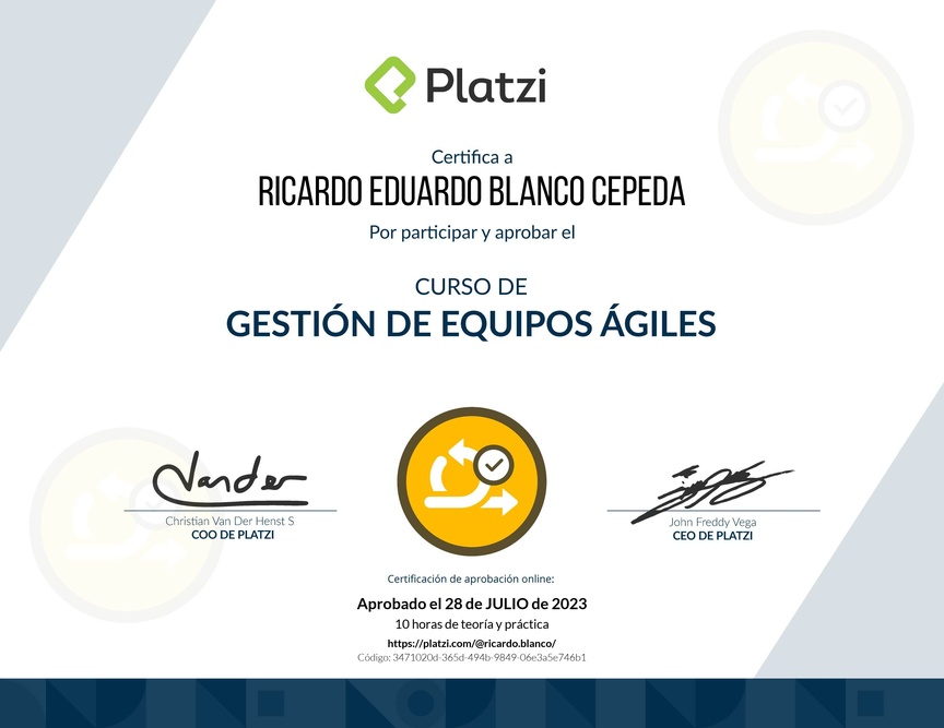 Diploma del Curso de Gestión de Equipos Ágiles