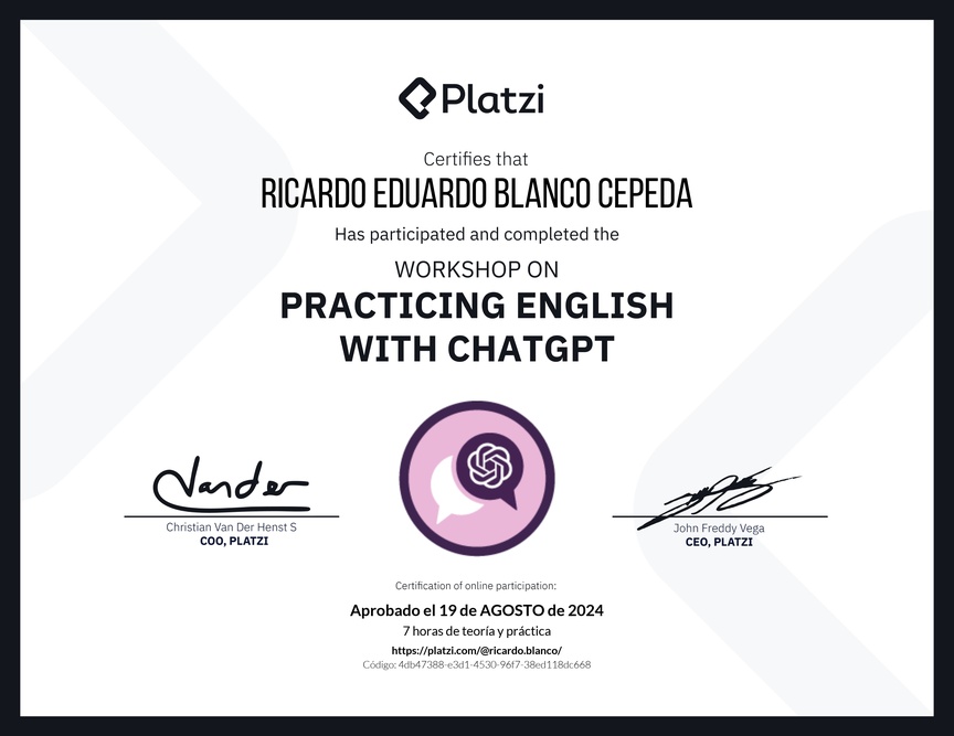 Diploma del Curso de Inglés Práctico con ChatGPT