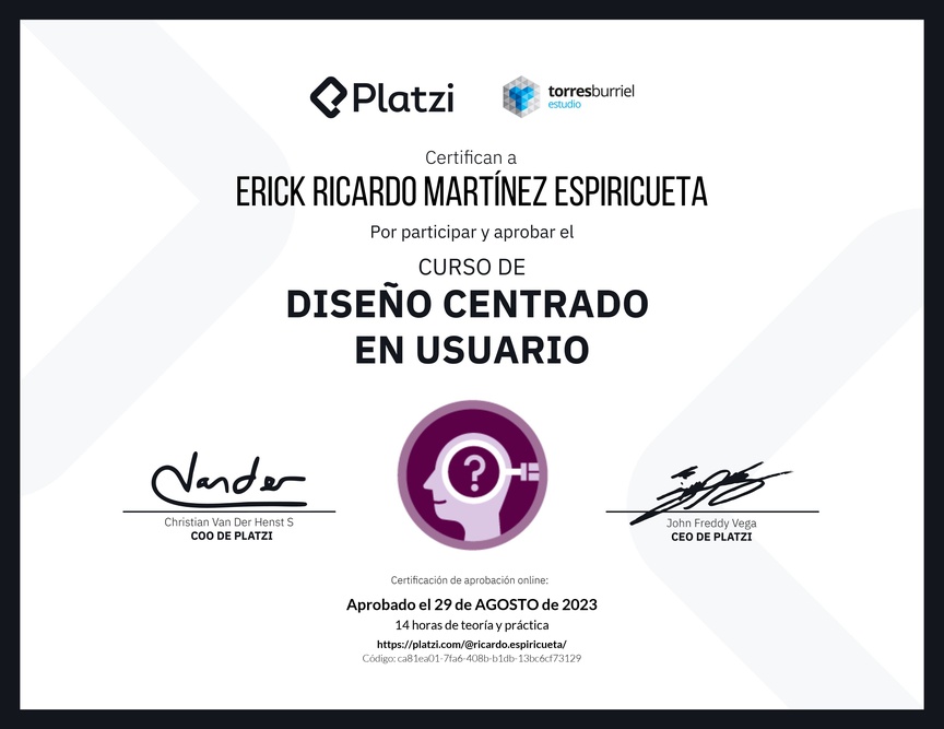Diploma del Curso de Diseño Centrado en Usuario
