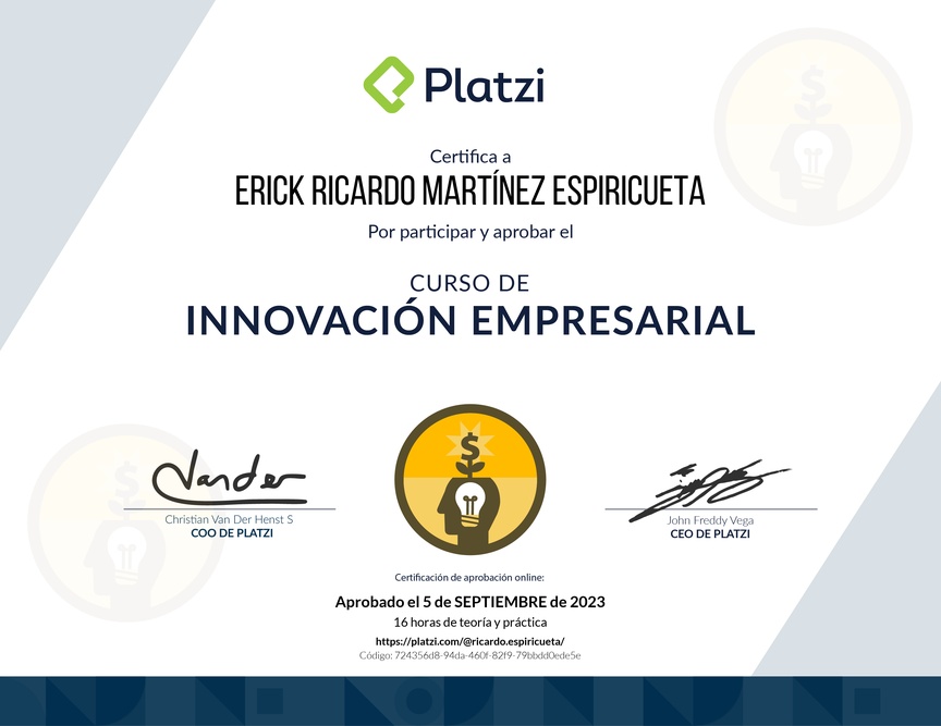 Diploma del Curso de Innovación Empresarial