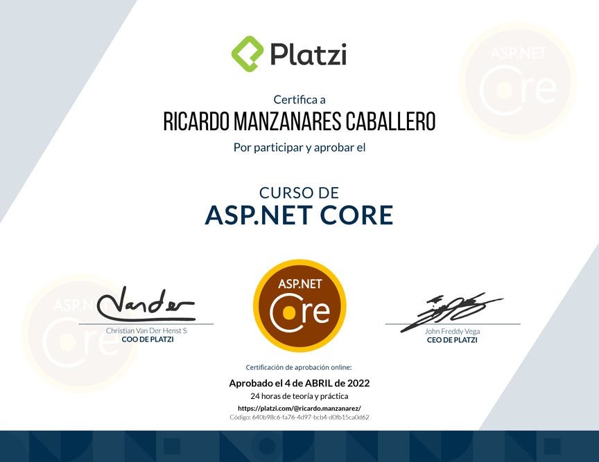 Diploma del Curso de ASP.NET Core