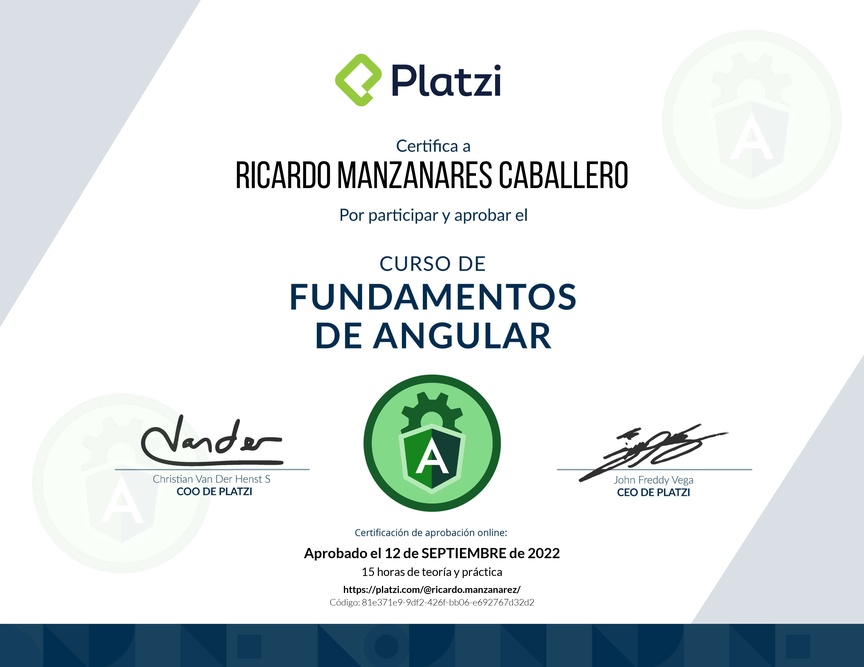 Diploma del Curso de Fundamentos de Angular