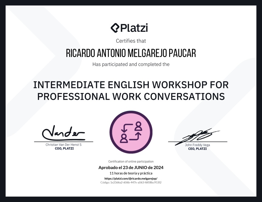 Diploma del Curso de Inglés Práctico para Conversaciones de Trabajo