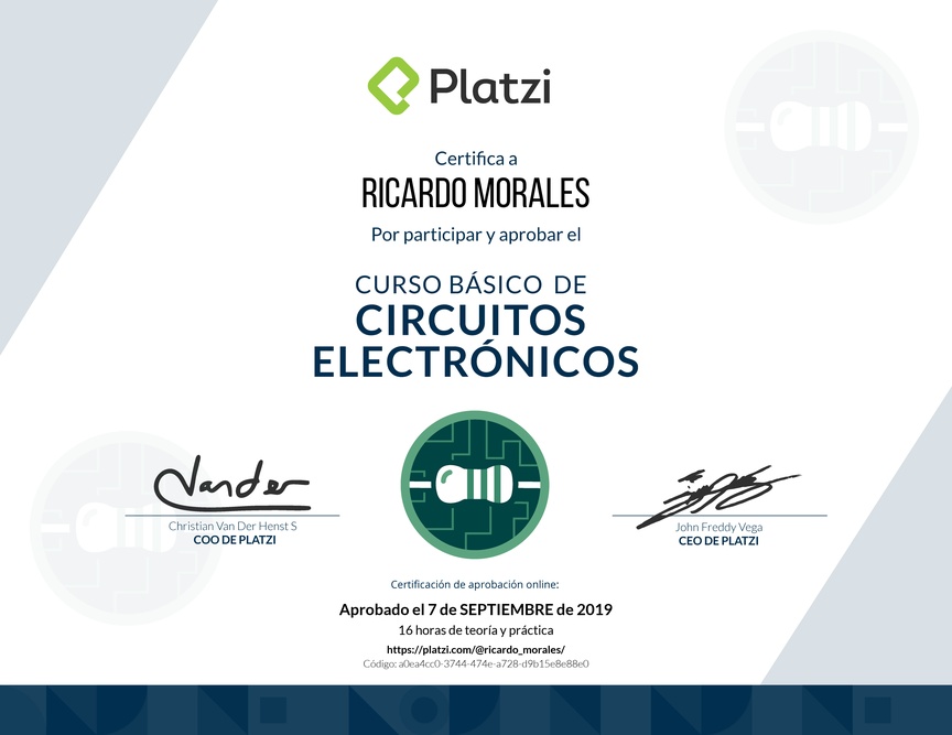 Diploma del Curso Básico de Circuitos Electrónicos