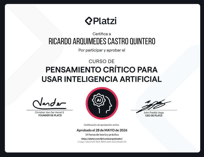 Diploma del Curso de Pensamiento Crítico para usar Inteligencia Artificial