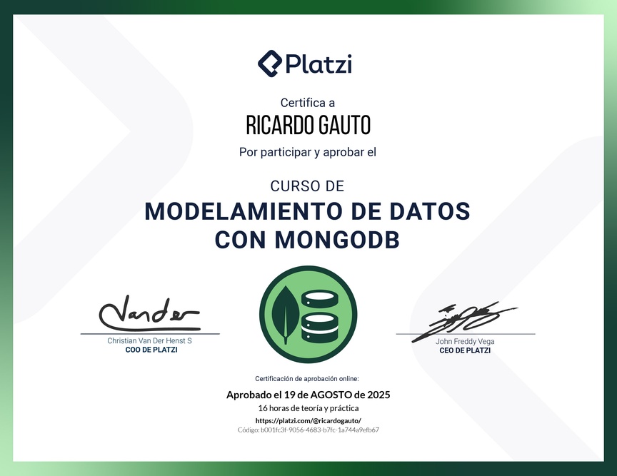 Diploma del Curso de Modelado de Datos en MongoDB