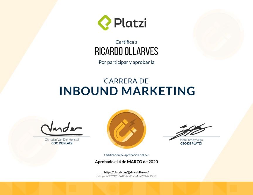 Diploma de la Ruta de Aprendizaje de Inbound Marketing