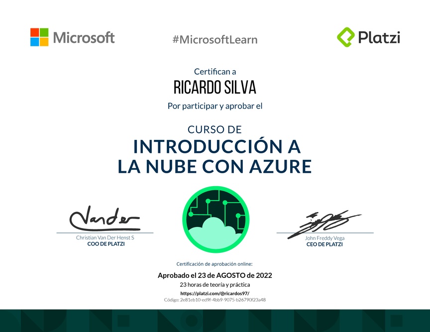 Diploma del Curso de Introducción a la Nube con Azure
