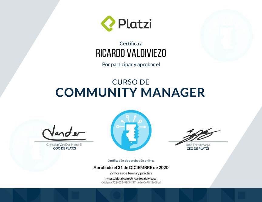 Diploma del Curso de Community Manager (2018)