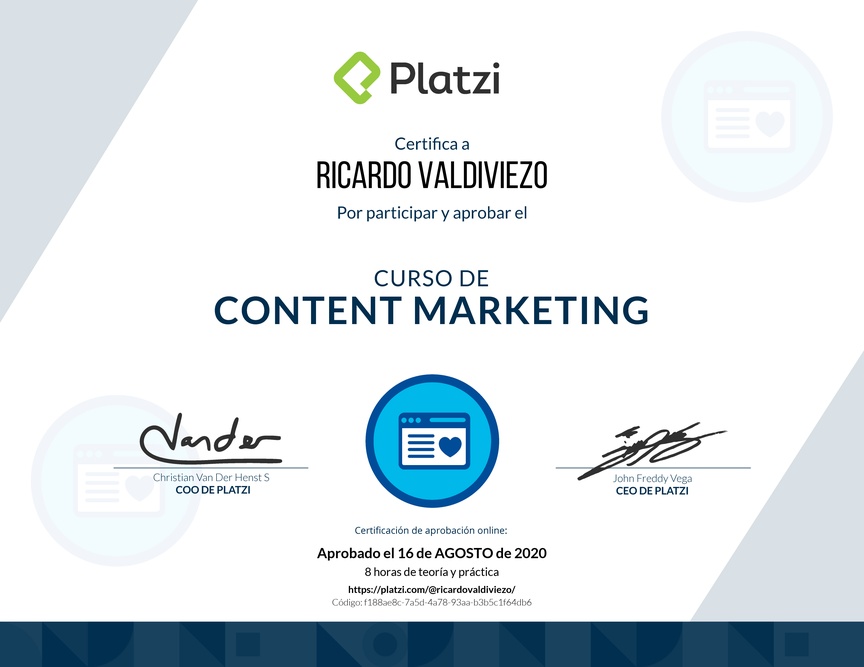 Diploma del Curso de Content Marketing