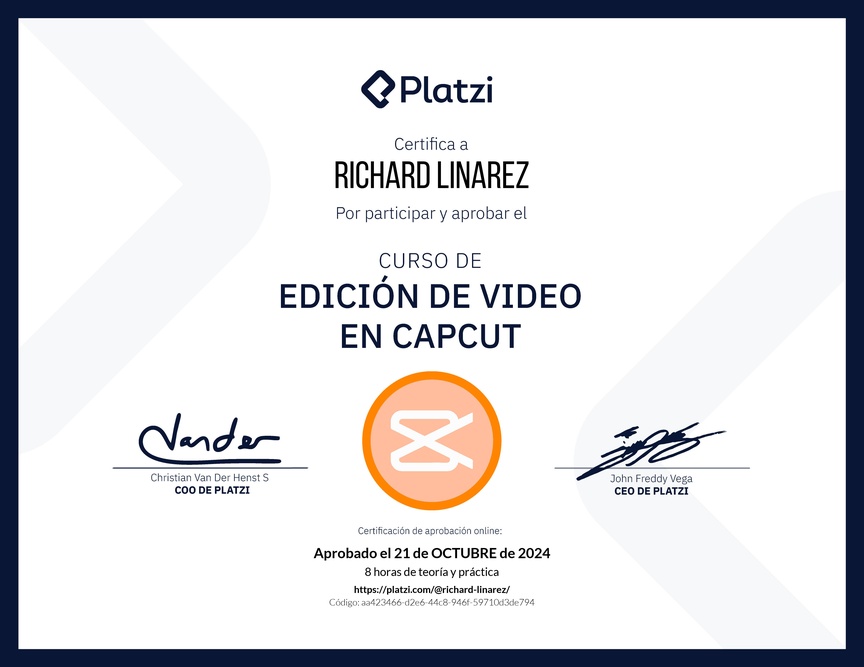 Diploma del Curso de Edición de Video con Capcut