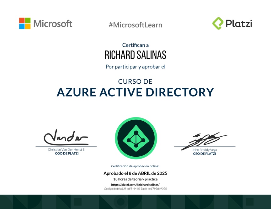 Diploma del Curso de Azure Active Directory