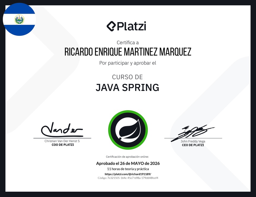 Diploma del Curso de Java Spring Boot