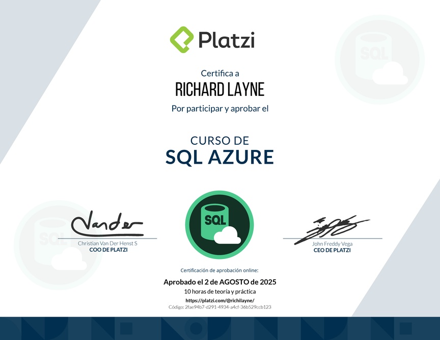 Diploma del Curso de SQL en Azure