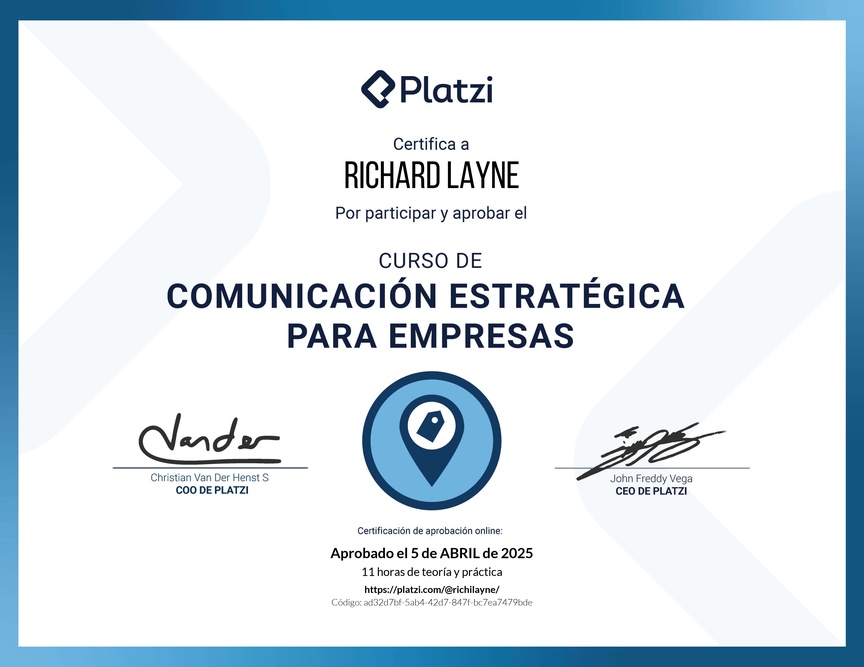 Diploma del Curso de Comunicación Estratégica para Empresas