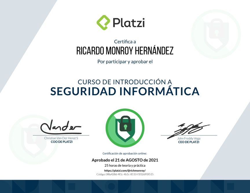 Diploma del Curso de Introducción a la Seguridad Informática