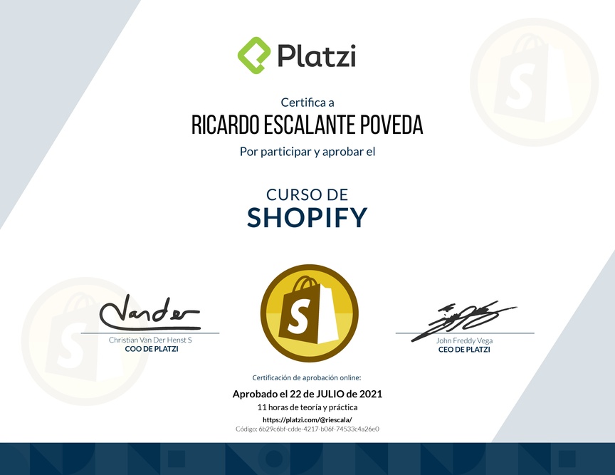 Diploma del Curso de Shopify