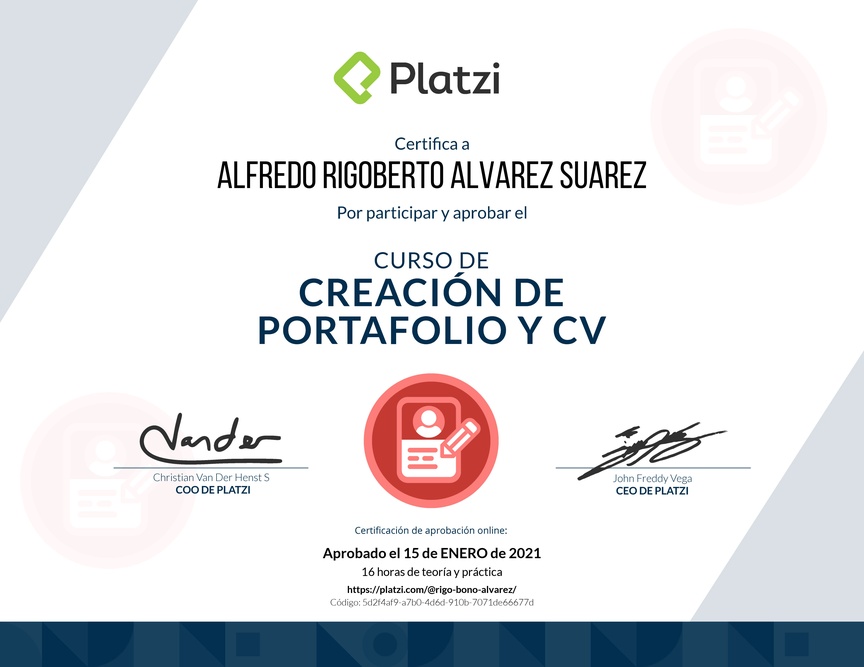 Diploma del Curso de Creación de Portafolio y CV