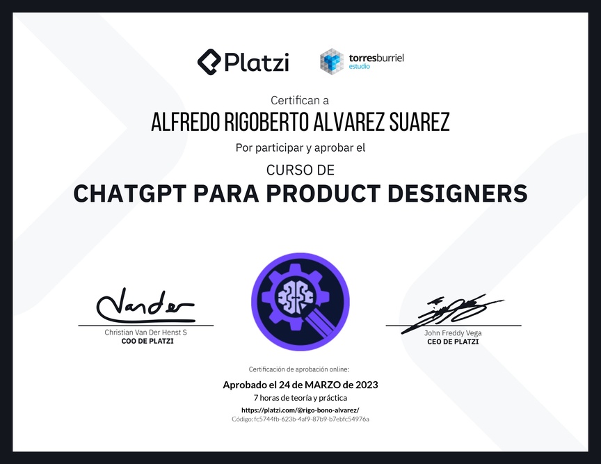 Diploma del Curso de ChatGPT para Product Designers: Diseño asistido por AI