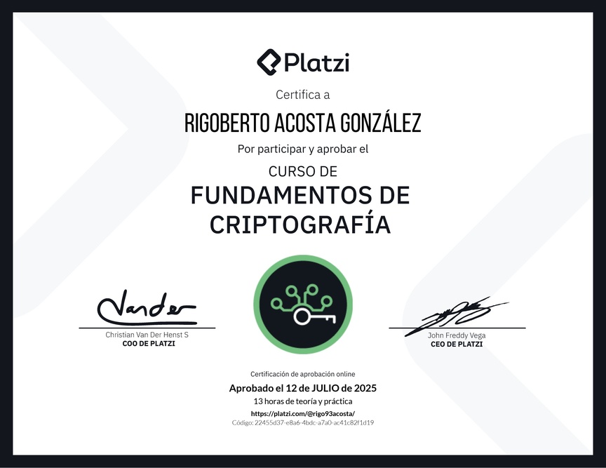 Diploma del Curso de Fundamentos de Criptografía