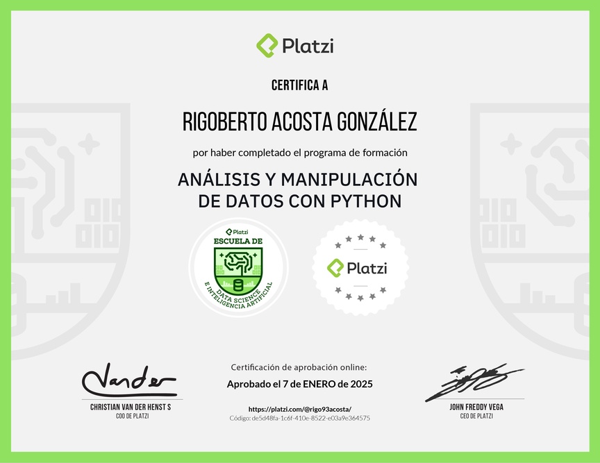 Diploma de la Ruta de Aprendizaje de Análisis y Manipulación de Datos con Python