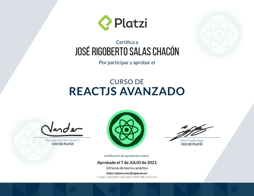 Diploma del Curso de React Avanzado