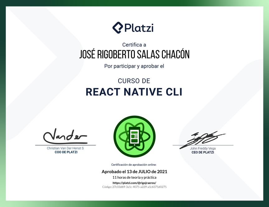 Diploma del Curso de React Native CLI