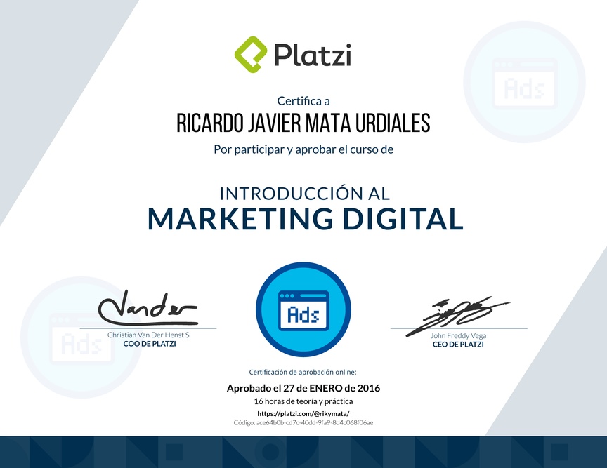 Diploma de Introducción al Marketing Digital 2015