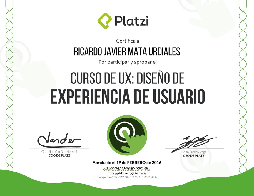 Diploma del Curso de Diseño de Interfaces y UX 2016